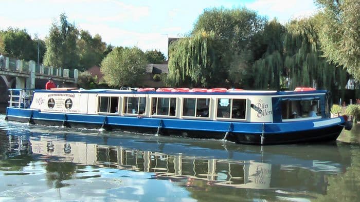 The Rita Ellen moored beneath the willows on the River Avon